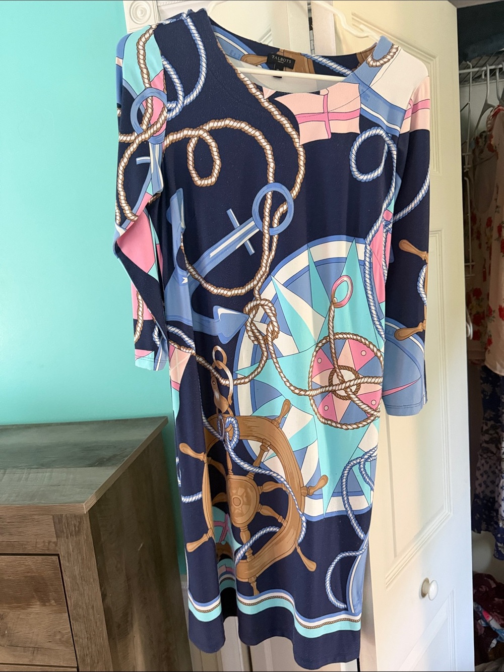 Talbots Navy Multi-Color Nautical Print Midi Dress